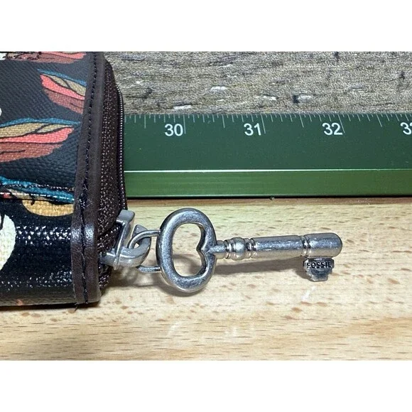 NEW Authentic Fossil Key-Per Brown/Orange Swan Print Card Wallet Fall Colors - Picture 13 of 16